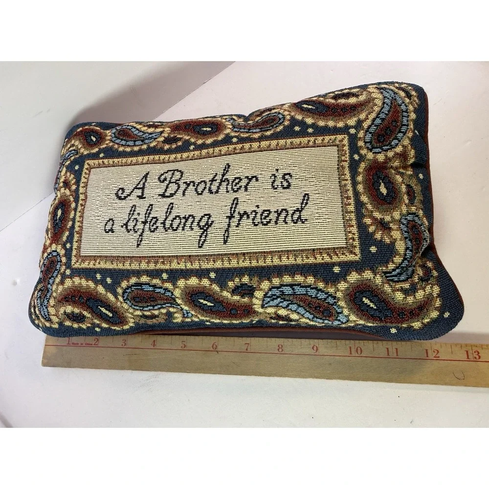 Vintage Tapestry Accent Pillow A Brother Is A Lifelong Friend Quote 13x7
